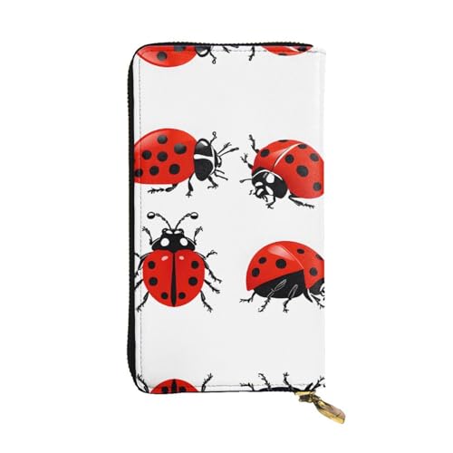 ESNAIUVCD Ladybug Print Echtes Leder Damen Herren Geldbörsen Multifunktions Clutch Geldbörse Reißverschluss Groß Reise Handy Lange Geld Geldbörsen, Schwarz , Einheitsgröße von ESNAIUVCD