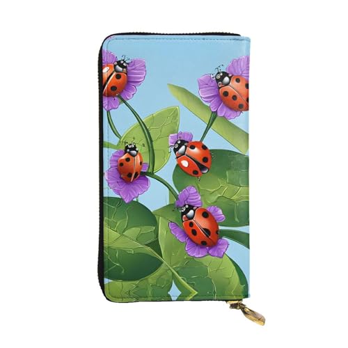 ESNAIUVCD Ladybug Print Echtes Leder Damen Herren Geldbörsen Multifunktions Clutch Geldbörse Reißverschluss Groß Reise Handy Lange Geld Geldbörsen, Schwarz , Einheitsgröße von ESNAIUVCD