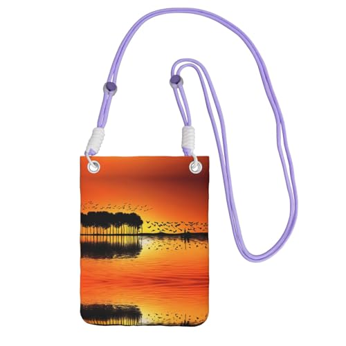 ESNAIUVCD Lake Guitar Reflection Print trägt eine Handytasche diagonal, Crossbody-Tasche, geeignet zum Tragen von Handywechsel, etc, violett, Einheitsgröße von ESNAIUVCD