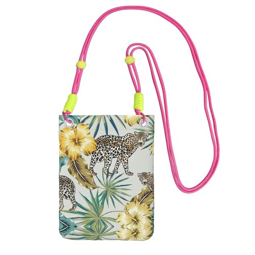 ESNAIUVCD Leoparden- und Palmblätter-Druck, trägt eine Handytasche diagonal, Crossbody-Tasche, geeignet zum Tragen von Handywechsel, etc, Fuchusia, Einheitsgröße von ESNAIUVCD