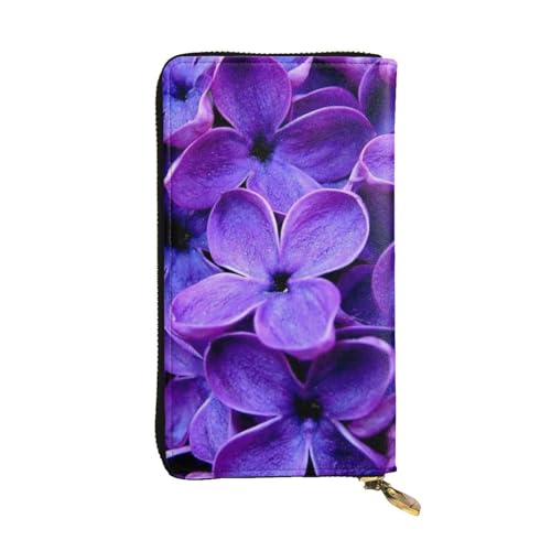 ESNAIUVCD Lila Blumendruck Echtes Leder Damen Herren Geldbörsen Multifunktions-Clutch Geldbörse Reißverschluss Groß Reise Handy Lange Geld Geldbörsen, Schwarz , Einheitsgröße von ESNAIUVCD