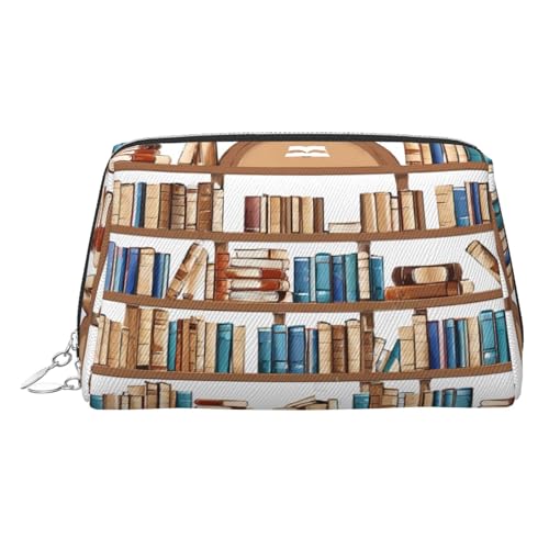 ESNAIUVCD Lustige Make-up-Tasche mit Bücherregal-Kollektion, bedruckt, Kosmetiktasche, Damen-Kosmetiktasche aus PU-Leder mit Handschlaufe, Reise-Kulturbeutel, Make-up-Tasche, silber, Einheitsgröße von ESNAIUVCD