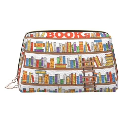 ESNAIUVCD Lustige Make-up-Tasche mit Bücherregal-Kollektion und Leiteraufdruck, Kosmetiktasche, Damen-Kosmetiktasche aus PU-Leder mit Handschlaufe, Reise-Kulturbeutel, Make-up-Tasche, gold von ESNAIUVCD
