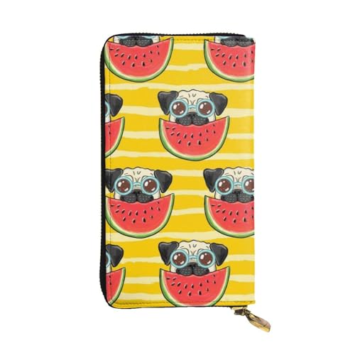 ESNAIUVCD Lustiger Hund Wassermelone Druck Echtes Leder Damen Herren Geldbörsen Multifunktions-Clutch Geldbörse Reißverschluss Groß Reise Handy Lange Geld Geldbörsen, Schwarz , Einheitsgröße von ESNAIUVCD