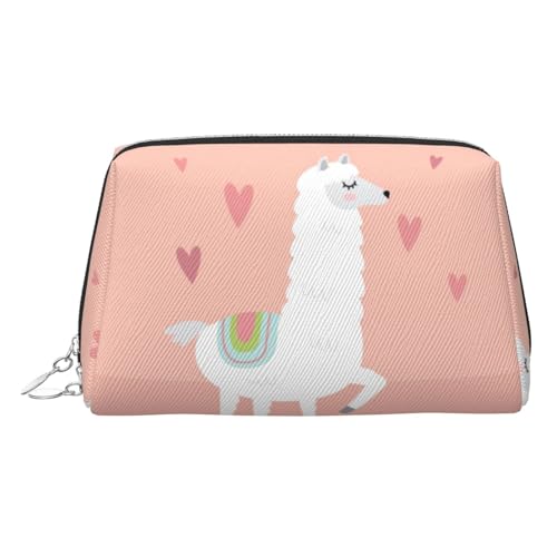 ESNAIUVCD Make-up-Tasche mit Alpaka-Aufdruck, Kosmetiktasche, Damen-Kosmetiktasche aus PU-Leder mit Handschlaufe, Reise-Kulturbeutel, Make-up-Tasche, silber, Einheitsgröße von ESNAIUVCD