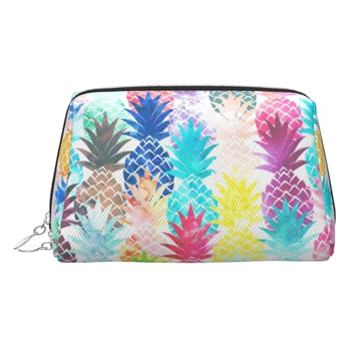 ESNAIUVCD Make-up-Tasche mit Ananas-Malerei, Kosmetiktasche, Damen-Kosmetiktasche aus PU-Leder mit Handschlaufe, Reise-Kulturbeutel, Make-up-Tasche, silber, Einheitsgröße von ESNAIUVCD