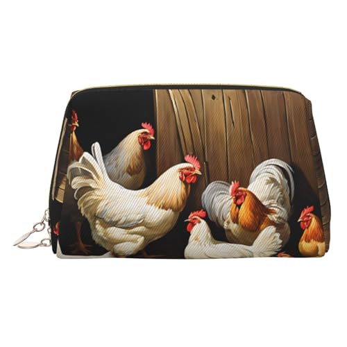 ESNAIUVCD Make-up-Tasche mit Bauernhof-Hühner-Aufdruck, Kosmetiktasche, Damen-Kosmetiktasche aus PU-Leder mit Handschlaufe, Reise-Kulturbeutel, Make-up-Tasche, gold, Einheitsgröße von ESNAIUVCD
