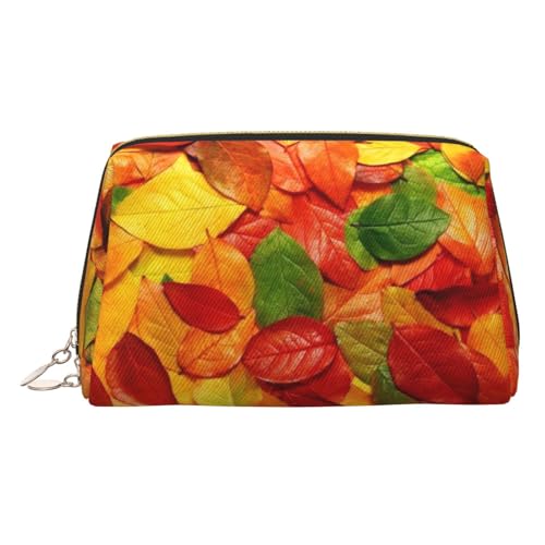 ESNAIUVCD Make-up-Tasche mit Blattmuster, Kosmetiktasche, Damen-Kosmetiktasche aus PU-Leder mit Handschlaufe, Reise-Kulturbeutel, Make-up-Tasche, gold, Einheitsgröße von ESNAIUVCD