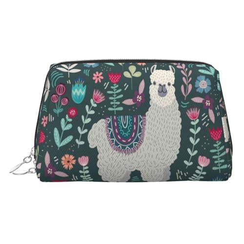 ESNAIUVCD Make-up-Tasche mit Blumen-Alpaka-Druck, Kosmetiktasche, Damen-Kosmetiktasche aus PU-Leder mit Handschlaufe, Reise-Kulturbeutel, Make-up-Tasche, silber, Einheitsgröße von ESNAIUVCD