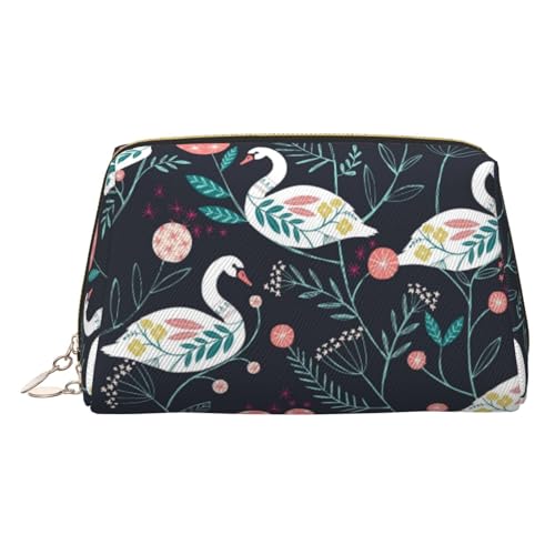 ESNAIUVCD Make-up-Tasche mit Blumen-Schwanen-Druck, Kosmetiktasche, Damen-Kosmetiktasche aus PU-Leder mit Handschlaufe, Reise-Kulturbeutel, Make-up-Tasche, gold, Einheitsgröße von ESNAIUVCD