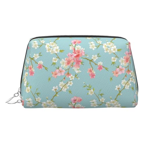 ESNAIUVCD Make-up-Tasche mit Blumenzweigen, Kosmetiktasche, Damen-Kosmetiktasche aus PU-Leder mit Handschlaufe, Reise-Kulturbeutel, Make-up-Tasche, silber, Einheitsgröße von ESNAIUVCD