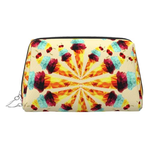 ESNAIUVCD Make-up-Tasche mit Eiscreme-Polygon-Druck, Kosmetiktasche, Damen-Kosmetiktasche aus PU-Leder mit Handschlaufe, Reise-Kulturbeutel, Make-up-Tasche, silber, Einheitsgröße von ESNAIUVCD