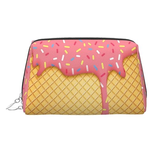 ESNAIUVCD Make-up-Tasche mit Eiscreme- und Waffelmuster, Kosmetiktasche, Damen-Kosmetiktasche aus PU-Leder mit Handschlaufe, Reise-Kulturbeutel, Make-up-Tasche, silber, Einheitsgröße von ESNAIUVCD