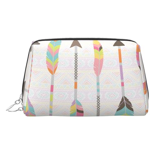 ESNAIUVCD Make-up-Tasche mit Federpfeil-Aufdruck, Kosmetiktasche, Damen-Kosmetiktasche aus PU-Leder mit Handschlaufe, Reise-Kulturbeutel, Make-up-Tasche, silber, Einheitsgröße von ESNAIUVCD