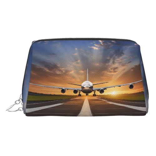 ESNAIUVCD Make-up-Tasche mit Flughafen-Aufdruck, Kosmetiktasche, Damen-Kosmetiktasche aus PU-Leder mit Handschlaufe, Reise-Kulturbeutel, Make-up-Tasche, silber, Einheitsgröße von ESNAIUVCD