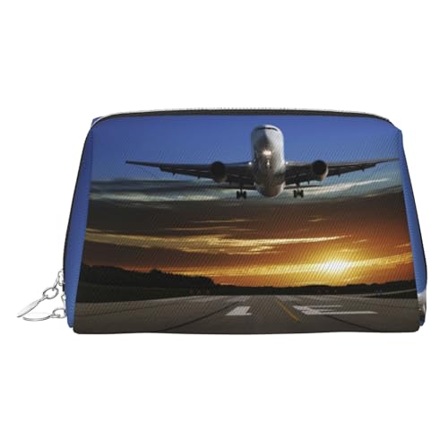 ESNAIUVCD Make-up-Tasche mit Flughafen-Druck, Kosmetiktasche, Damen-Kosmetiktasche aus PU-Leder mit Handschlaufe, Reise-Kulturbeutel, Make-up-Tasche, silber, Einheitsgröße von ESNAIUVCD