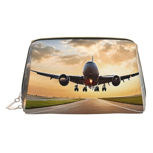 ESNAIUVCD Make-up-Tasche mit Flugzeugdruck, Kosmetiktasche, Damen-Kosmetiktasche aus PU-Leder mit Handschlaufe, Reise-Kulturbeutel, Make-up-Tasche, gold, Einheitsgröße von ESNAIUVCD