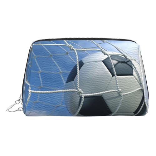 ESNAIUVCD Make-up-Tasche mit Fußballdruck, Kosmetiktasche, Damen-Kosmetiktasche aus PU-Leder mit Handschlaufe, Reise-Kulturbeutel, Make-up-Tasche, silber, Einheitsgröße von ESNAIUVCD