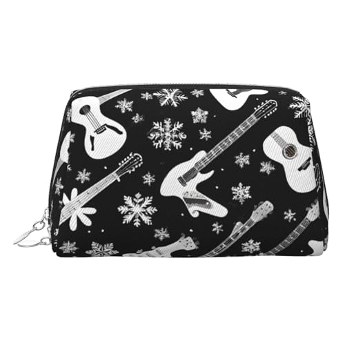 ESNAIUVCD Make-up-Tasche mit Gitarrenmuster, Kosmetiktasche, Damen-Kosmetiktasche aus PU-Leder mit Handschlaufe, Reise-Kulturbeutel, Make-up-Tasche, silber, Einheitsgröße von ESNAIUVCD