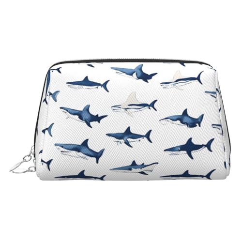 ESNAIUVCD Make-up-Tasche mit Hai-Aufdruck, Kosmetiktasche, Damen-Kosmetiktasche aus PU-Leder mit Handschlaufe, Reise-Kulturbeutel, Make-up-Tasche, silber, Einheitsgröße von ESNAIUVCD