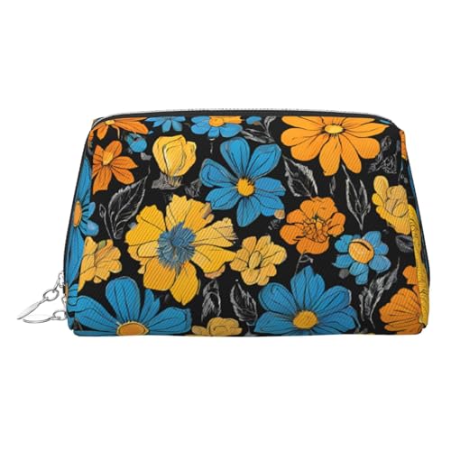 ESNAIUVCD Make-up-Tasche mit Hippie-Muster, Kosmetiktasche, Damen-Kosmetiktasche aus PU-Leder mit Handschlaufe, Reise-Kulturbeutel, Make-up-Tasche, silber, Einheitsgröße von ESNAIUVCD