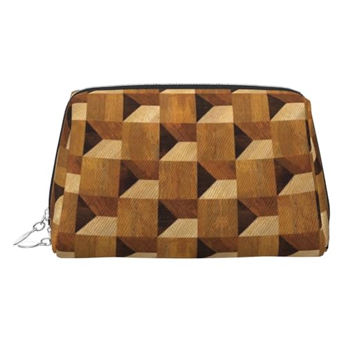 ESNAIUVCD Make-up-Tasche mit Holzdruck, Kosmetiktasche, Damen-Kosmetiktasche aus PU-Leder mit Handschlaufe, Reise-Kulturbeutel, Make-up-Tasche, silber, Einheitsgröße von ESNAIUVCD