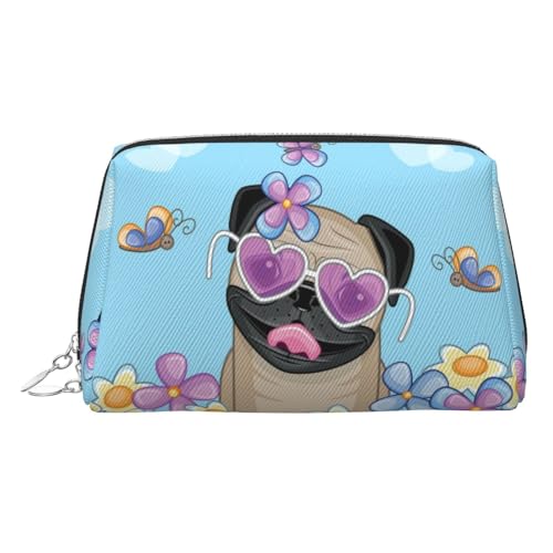 ESNAIUVCD Make-up-Tasche mit Hunde-Aufdruck, Kosmetiktasche, Damen-Kosmetiktasche aus PU-Leder mit Handschlaufe, Reise-Kulturbeutel, Make-up-Tasche, silber, Einheitsgröße von ESNAIUVCD