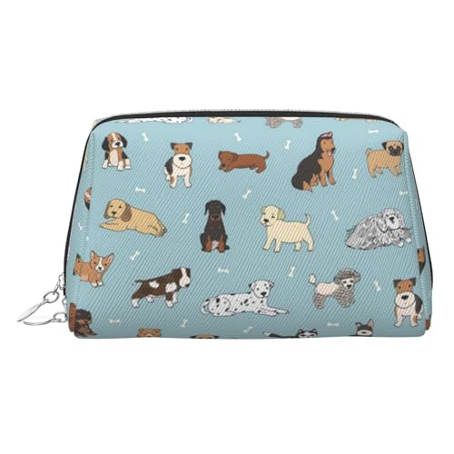 ESNAIUVCD Make-up-Tasche mit Hunde-Aufdruck, Kosmetiktasche, Damen-Kosmetiktasche aus PU-Leder mit Handschlaufe, Reise-Kulturbeutel, Make-up-Tasche, silber, Einheitsgröße von ESNAIUVCD