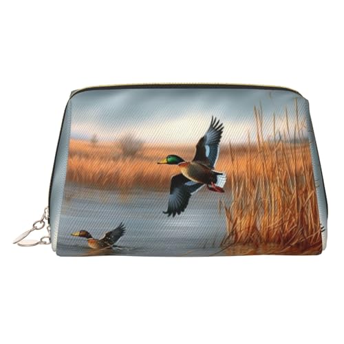 ESNAIUVCD Make-up-Tasche mit Jagd-Motiv und wilder Ente bedruckt, Kosmetiktasche für Damen, PU-Leder, Kosmetiktasche mit Handschlaufe, Reise-Kulturbeutel, Make-up-Tasche, gold, Einheitsgröße von ESNAIUVCD
