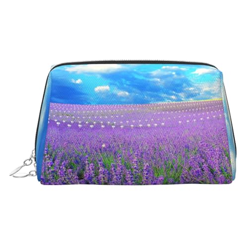 ESNAIUVCD Make-up-Tasche mit Lavendeldruck, Kosmetiktasche, Damen-Kosmetiktasche aus PU-Leder mit Handschlaufe, Reise-Kulturbeutel, Make-up-Tasche, silber, Einheitsgröße von ESNAIUVCD