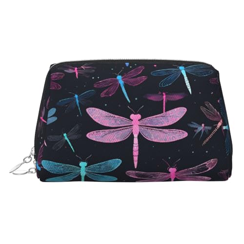 ESNAIUVCD Make-up-Tasche mit Libellen-Aufdruck, Kosmetiktasche, Damen-Kosmetiktasche aus PU-Leder mit Handschlaufe, Reise-Kulturbeutel, Make-up-Tasche, silber, Einheitsgröße von ESNAIUVCD