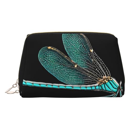 ESNAIUVCD Make-up-Tasche mit Libellen-Motiv, schwarz, Kosmetiktasche für Damen, PU-Leder, Kosmetiktasche mit Handschlaufe, Reise-Kulturbeutel, Make-up-Tasche, gold, Einheitsgröße von ESNAIUVCD