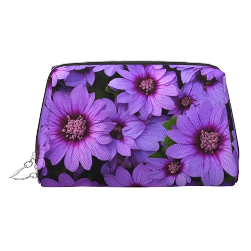 ESNAIUVCD Make-up-Tasche mit Lilien-Blumendruck, Kosmetiktasche, Damen-Kosmetiktasche aus PU-Leder mit Handschlaufe, Reise-Kulturbeutel, Make-up-Tasche, silber, Einheitsgröße von ESNAIUVCD