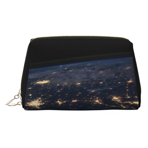ESNAIUVCD Make-up-Tasche mit Motiv "View of Eard", Kosmetiktasche, Damen-Kosmetiktasche aus PU-Leder mit Handschlaufe, Reise-Kulturbeutel, Make-up-Tasche, gold, Einheitsgröße von ESNAIUVCD