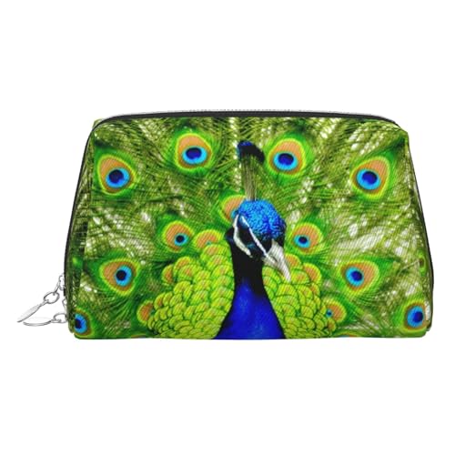 ESNAIUVCD Make-up-Tasche mit Pfauen-Aufdruck, Kosmetiktasche, Damen-Kosmetiktasche aus PU-Leder mit Handschlaufe, Reise-Kulturbeutel, Make-up-Tasche, silber, Einheitsgröße von ESNAIUVCD