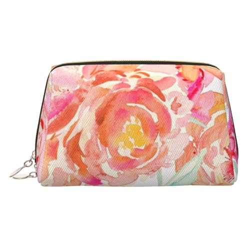 ESNAIUVCD Make-up-Tasche mit Pfingstrosen-Aufdruck, Kosmetiktasche, Damen-Kosmetiktasche aus PU-Leder mit Handschlaufe, Reise-Kulturbeutel, Make-up-Tasche, gold, Einheitsgröße von ESNAIUVCD