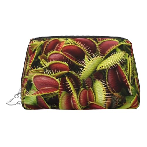 ESNAIUVCD Make-up-Tasche mit Pflanzendruck, Kosmetiktasche, Damen-Kosmetiktasche aus PU-Leder mit Handschlaufe, Reise-Kulturbeutel, Make-up-Tasche, silber, Einheitsgröße von ESNAIUVCD