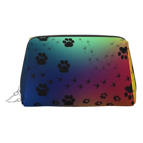 ESNAIUVCD Make-up-Tasche mit Pfotenabdruck-Muster, Kosmetiktasche, Damen-Kosmetiktasche aus PU-Leder mit Handschlaufe, Reise-Kulturbeutel, Make-up-Tasche, silber, Einheitsgröße von ESNAIUVCD