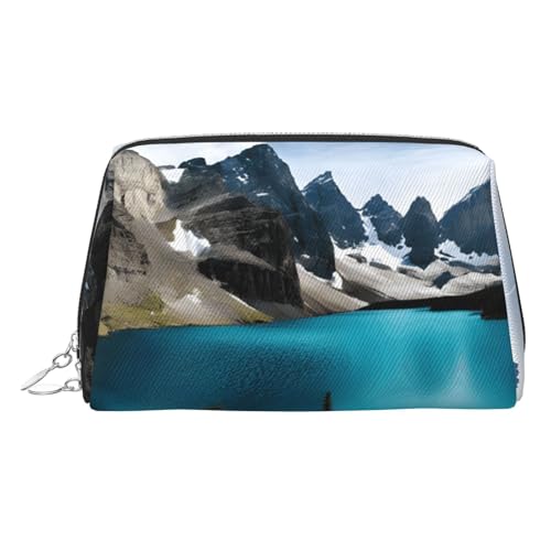 ESNAIUVCD Make-up-Tasche mit Rocky-Mountain-Aufdruck, Kosmetiktasche, Damen-Kosmetiktasche aus PU-Leder mit Handschlaufe, Reise-Kulturbeutel, Make-up-Tasche, silber, Einheitsgröße von ESNAIUVCD