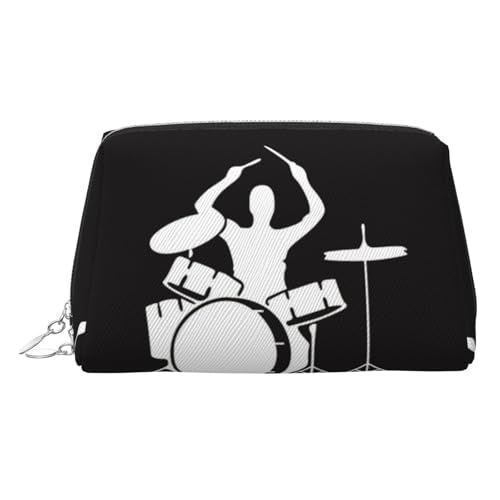 ESNAIUVCD Make-up-Tasche mit Schlagzeug-Druck, Kosmetiktasche, Damen-Kosmetiktasche aus PU-Leder mit Handschlaufe, Reise-Kulturbeutel, Make-up-Tasche, silber, Einheitsgröße von ESNAIUVCD