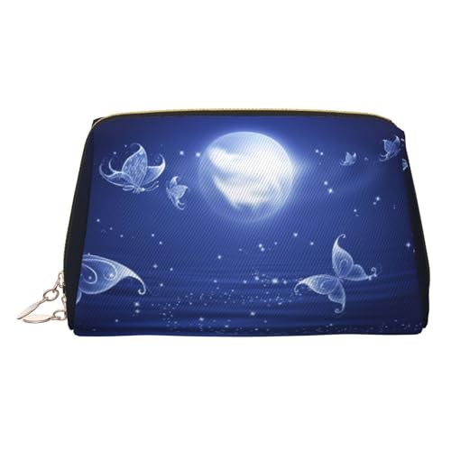 ESNAIUVCD Make-up-Tasche mit Schmetterlings- und Mondaufdruck, Kosmetiktasche für Damen, PU-Leder, Kosmetiktasche mit Handschlaufe, Reise-Kulturbeutel, Make-up-Tasche, gold, Einheitsgröße von ESNAIUVCD