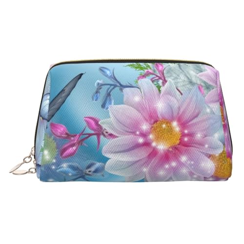 ESNAIUVCD Make-up-Tasche mit Schmetterlingsblüten-Druck, Kosmetiktasche, Damen-Kosmetiktasche aus PU-Leder mit Handschlaufe, Reise-Kulturbeutel, Make-up-Tasche, gold, Einheitsgröße von ESNAIUVCD