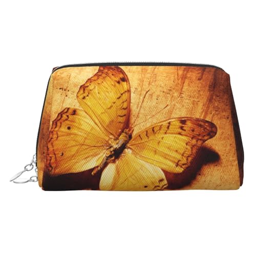 ESNAIUVCD Make-up-Tasche mit Schmetterlingsdruck, Kosmetiktasche, Damen-Kosmetiktasche aus PU-Leder mit Handschlaufe, Reise-Kulturbeutel, Make-up-Tasche, silber, Einheitsgröße von ESNAIUVCD