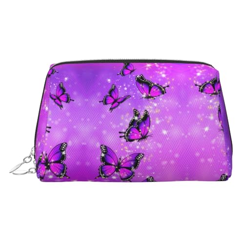 ESNAIUVCD Make-up-Tasche mit Schmetterlingsdruck, Kosmetiktasche, Damen-Kosmetiktasche aus PU-Leder mit Handschlaufe, Reise-Kulturbeutel, Make-up-Tasche, silber, Einheitsgröße von ESNAIUVCD