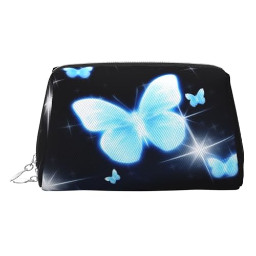 ESNAIUVCD Make-up-Tasche mit Schmetterlingsdruck, für Damen, PU-Leder, Kosmetiktasche mit Handschlaufe, Reise-Kulturbeutel, Make-up-Tasche, silber, Einheitsgröße von ESNAIUVCD