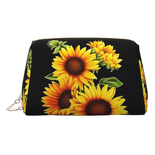 ESNAIUVCD Make-up-Tasche mit Sommer-Sonnenblumen-Druck, Kosmetiktasche, Damen-Kosmetiktasche aus PU-Leder mit Handschlaufe, Reise-Kulturbeutel, Make-up-Tasche, gold, Einheitsgröße von ESNAIUVCD