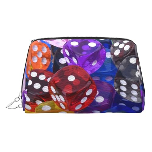 ESNAIUVCD Make-up-Tasche mit Spielwürfel-Set, bedruckt, Kosmetiktasche, Damen-Kosmetiktasche aus PU-Leder mit Handschlaufe, Reise-Kulturbeutel, Make-up-Tasche, silber, Einheitsgröße von ESNAIUVCD