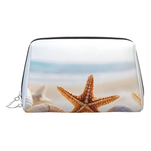 ESNAIUVCD Make-up-Tasche mit Strand-Motiv, Kosmetiktasche, Damen-Kosmetiktasche aus PU-Leder mit Handschlaufe, Reise-Kulturbeutel, Make-up-Tasche, silber, Einheitsgröße von ESNAIUVCD