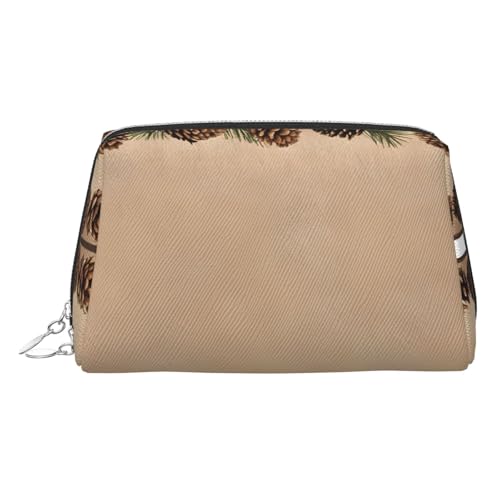 ESNAIUVCD Make-up-Tasche mit Tannenzapfen-Bordüre, Kosmetiktasche, Damen-Kosmetiktasche aus PU-Leder mit Handschlaufe, Reise-Kulturbeutel, Make-up-Tasche, silber, Einheitsgröße von ESNAIUVCD