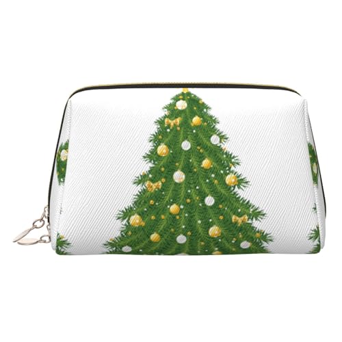 ESNAIUVCD Make-up-Tasche mit Weihnachtsbaum-Aufdruck, Kosmetiktasche, Damen-Kosmetiktasche aus PU-Leder mit Handschlaufe, Reise-Kulturbeutel, Make-up-Tasche, gold, Einheitsgröße von ESNAIUVCD